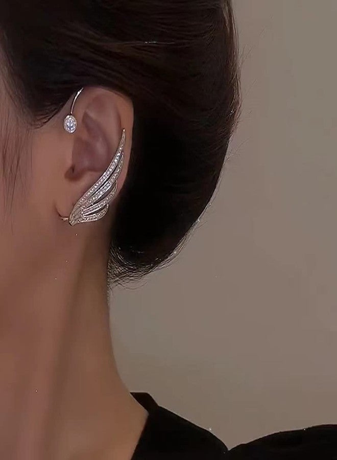 Rannyrena Elegant Rhinestone Butterfly Flower Tassel Ear Cuffs Fairy Wheat Wing Ear Wrap Non-pierced Wedding Bridal Clip on Earrings Costume Accessories for Women (Silver wing) - Image 5
